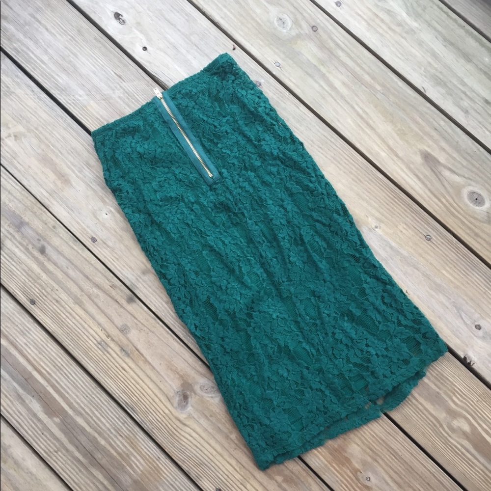 green lace pencil skirt